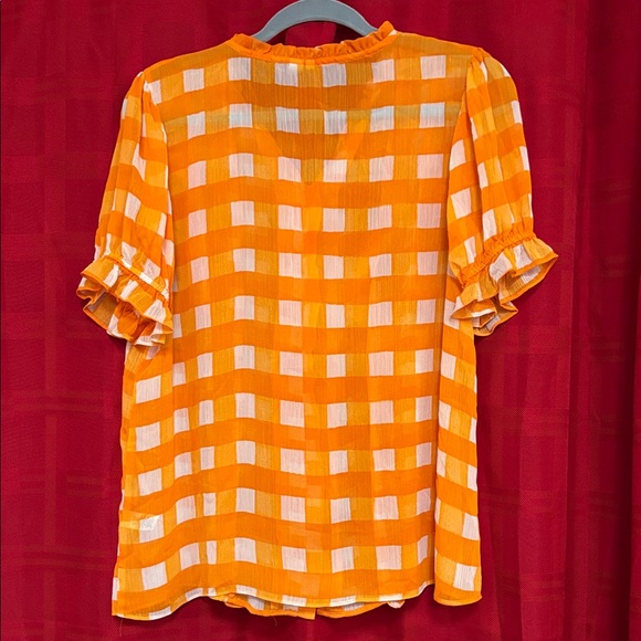 Marie Oliver Orange and White Checkered Blouse - Picture 9 of 9